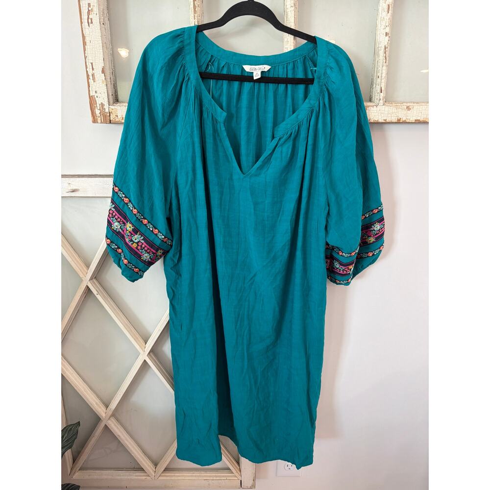 NWT Pioneer Women size 2X teal dress with ribbon around sleeves